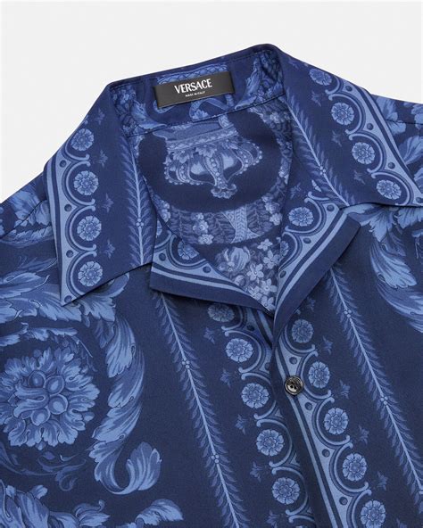 camo blue versace shirt|Versace barocco silk shirt.